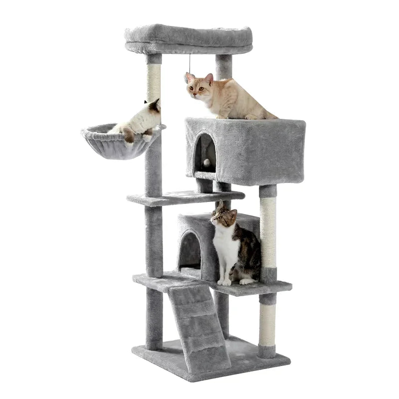 Multi-Level Luxury Cat Tree Tower with Cat Condo Cozy Perches Pet Play House Scratching Post Stable Cat Tower with Hanging Ball